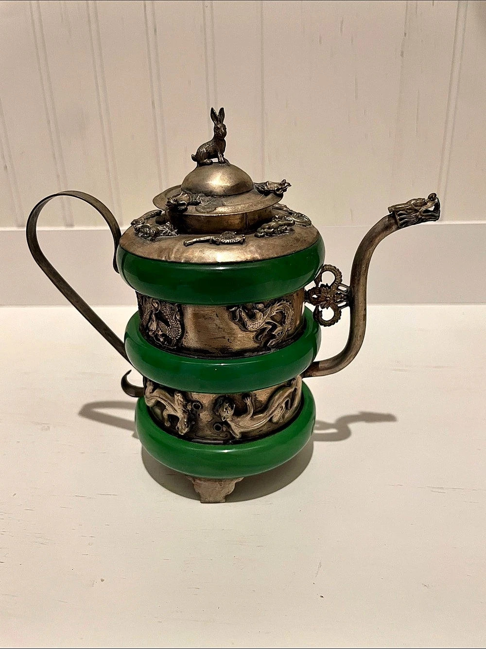 Green Jade Chinese Tibetan-style Decorative Teapot
